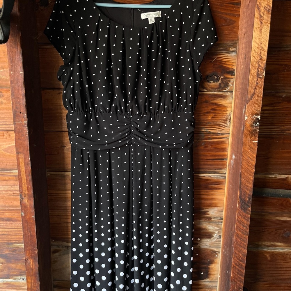 COLDWATER CREEK Maxi Dress Sleeveless Black Polka Dot Size P16